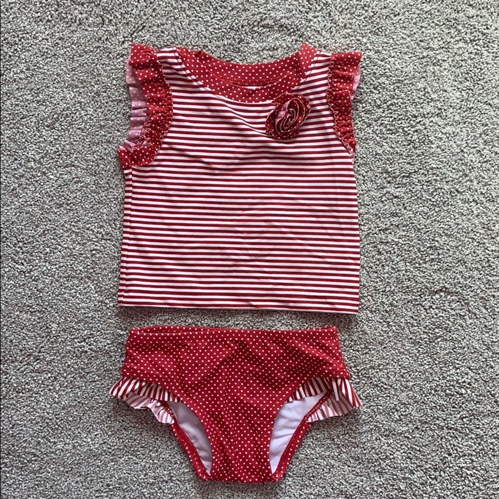 EUC red and white striped tankini 12m